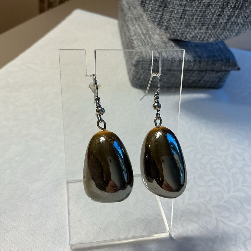 Silvertone and Yellow Highly Polished Beads Earrings